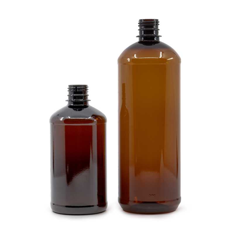 Plastová fľaška s objemom 500 ml slúži ako obalový materiál na rôzne kvapaliny či prášky. Vďaka svojej hnedej farbe účinne ochráni obsah pred pô