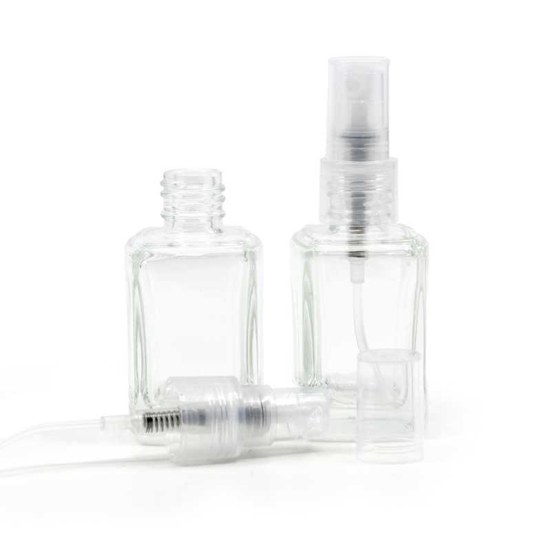 Sklenená transparentná fľaška s hranatým dnom je vyrobená z hrubého skla. Slúži na uchovávanie tekutín, sér, tinktúr a pod.
Objem: 10 ml, celkový