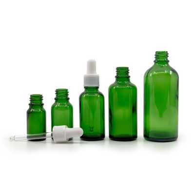 Sklenená fľaška, zelená, biele matné kvapátko, 10 ml