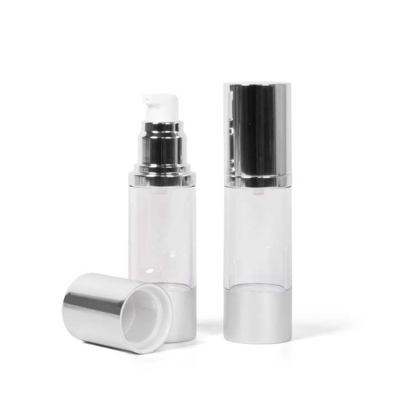 Airless fľaša, priehľadná s hliníkovým vrchnákom, 30 ml