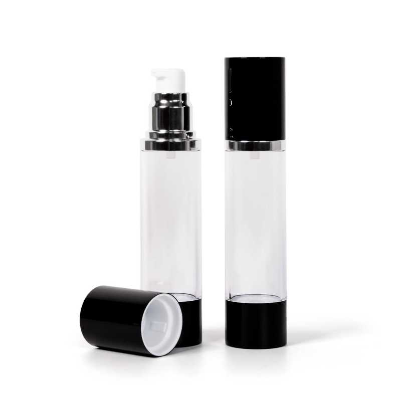 Airless fľaška, priehľadná, čierny vrch 45 ml