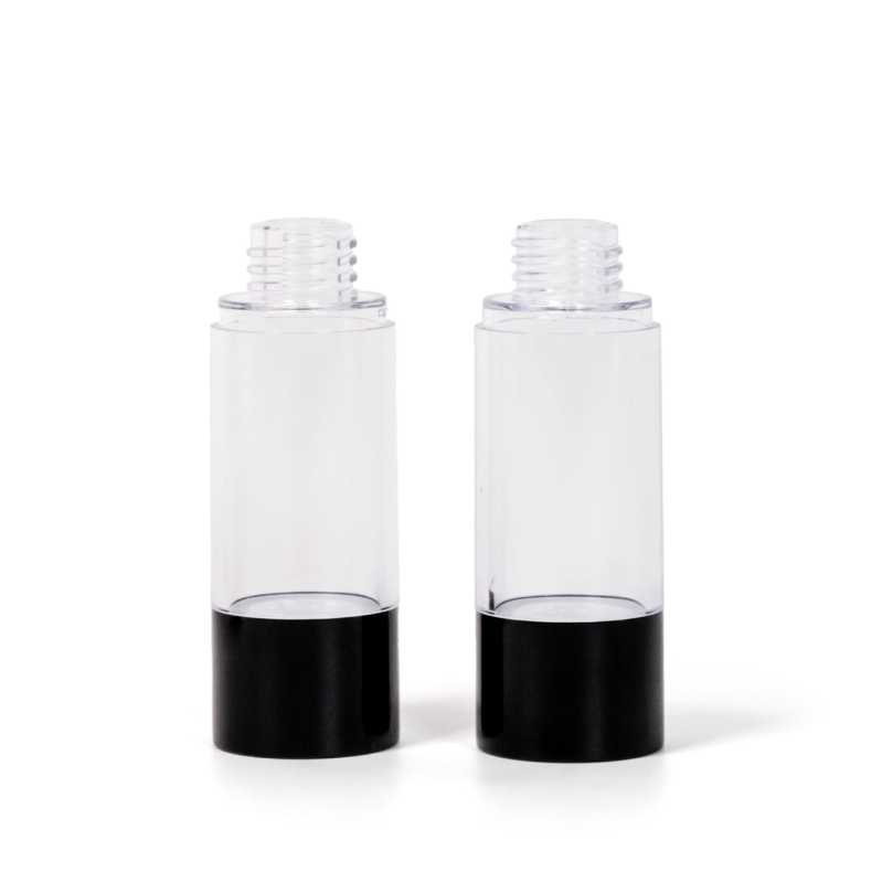 Airless fľaška, priehľadná s čiernym spodkom, 30 ml