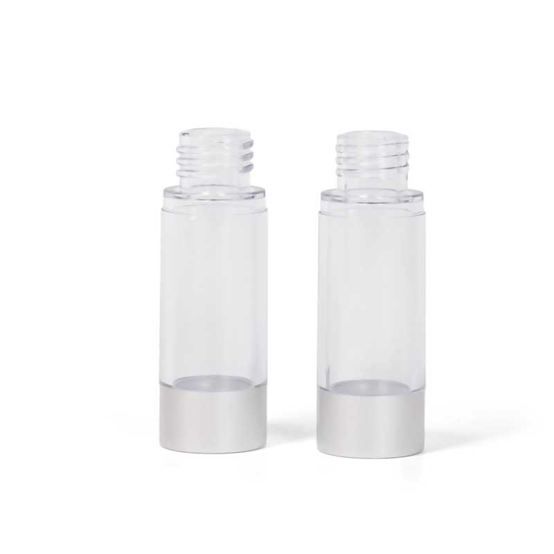Airless fľaška, priehľadná so strieborným spodkom, 15 ml