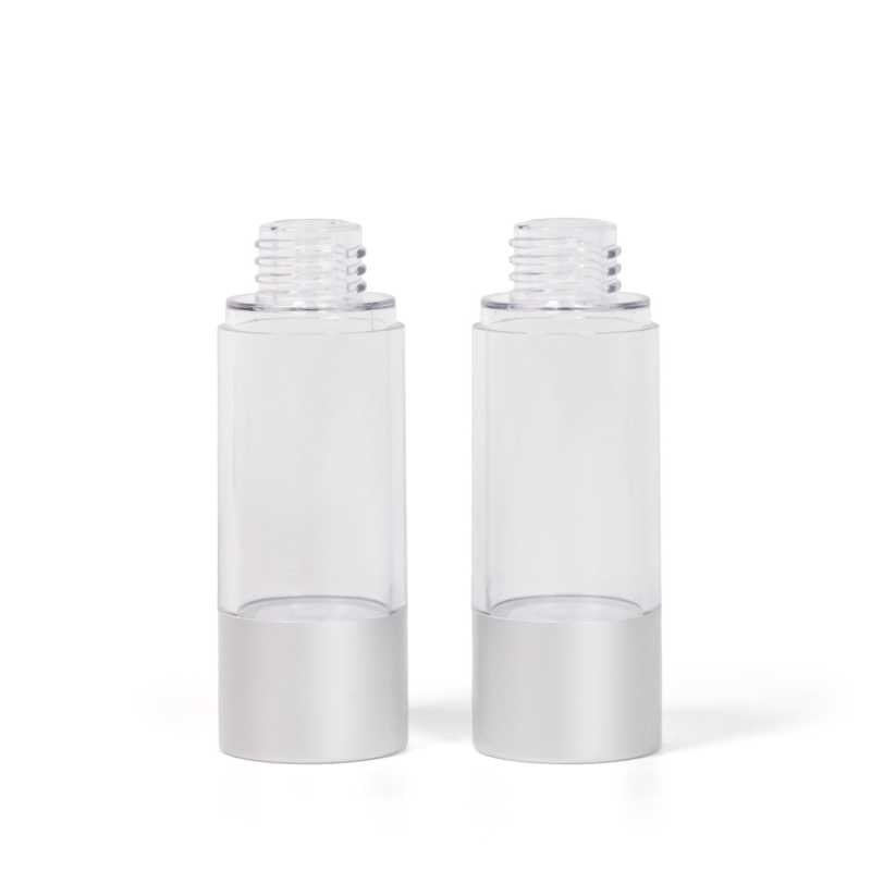 Airless fľaška, priehľadná so strieborným spodkom, 30 ml