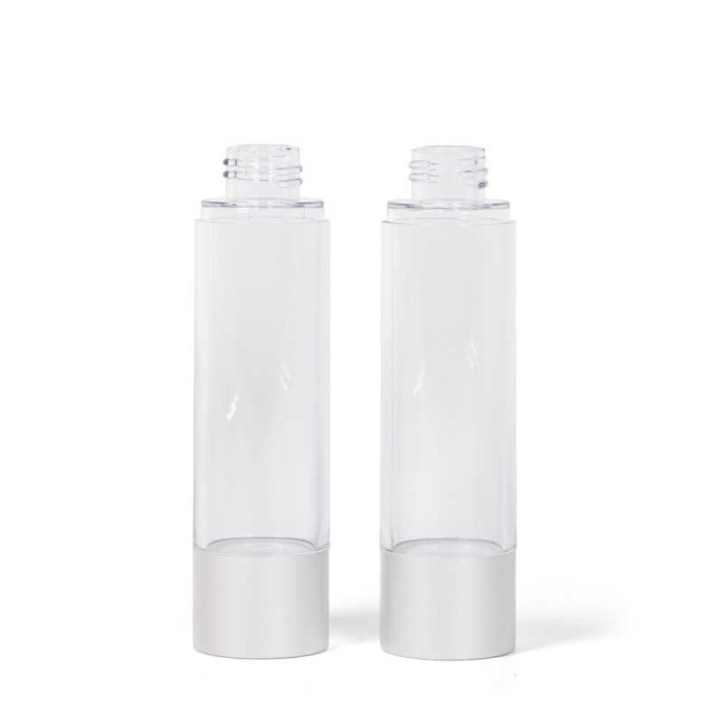 Airless fľaška, priehľadná so strieborným spodkom, 50 ml
