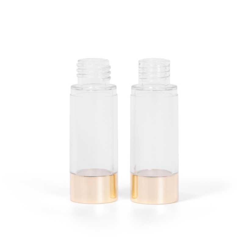 Airless fľaška, priehľadná so zlatým spodkom, 15 ml
