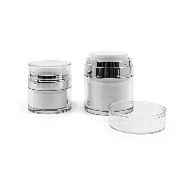 Airless kelímok, biely, so strieborným lemom, 50 ml