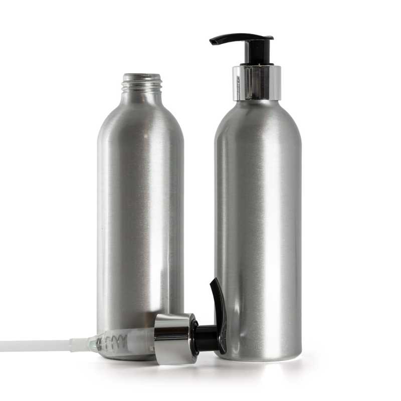 Hliníková fľaša, čierno-strieborný dávkovač, 225 ml
