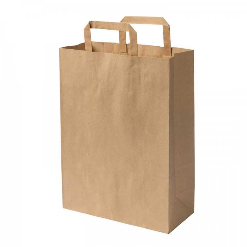 Papierová taška s plochým uškom je lacným riešením ekologického balenia.
Prevažne sa používajú na rýchloobrátkový tovar. Výhoda plochého uška