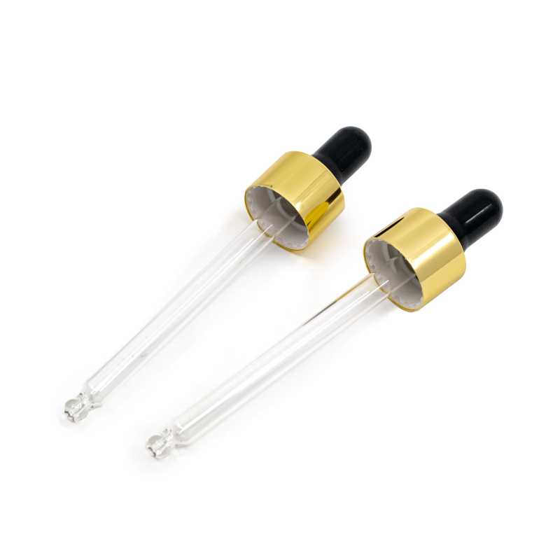 Sklenené kvapátko, v kombinácii čierna/zlatý lesk, vhodné na fľašku s priemerom hrdla 18 mm a objemom 10 ml. Dĺžka sklenenej tuby: 50 mmMateriál: skl