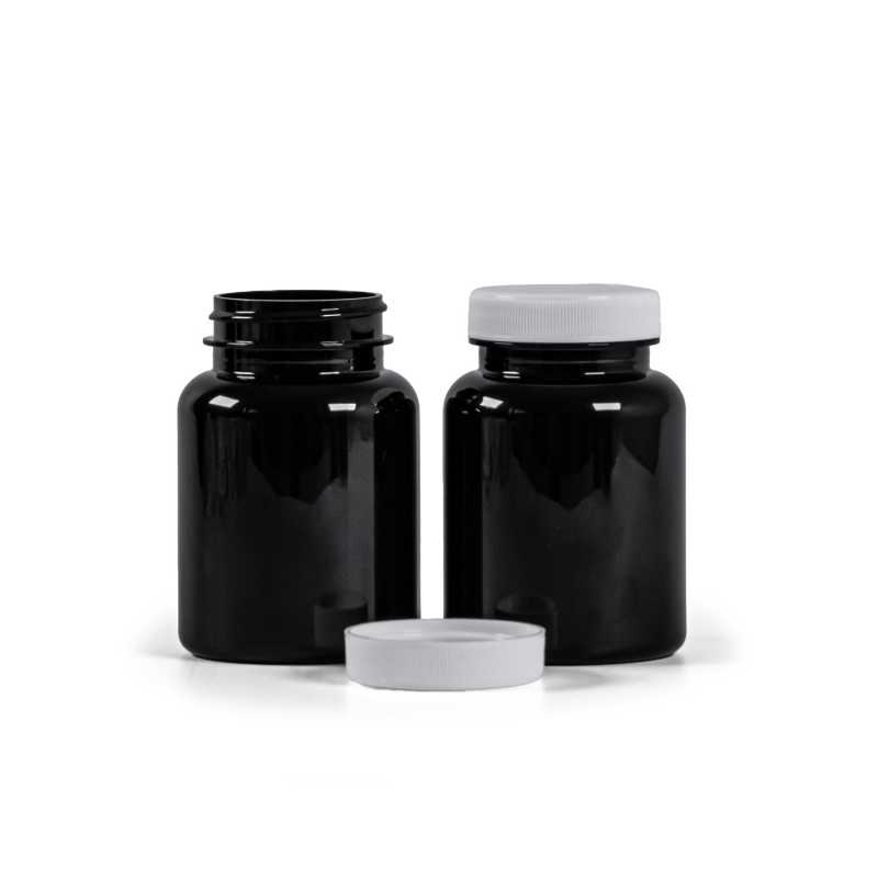 Plastová dóza na tabletky, čierna, biely vrchnák, 150 ml