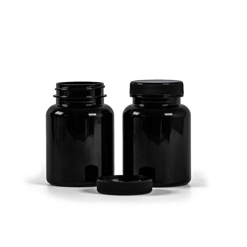 Plastová dóza na tabletky, čierna, čierny vrchnák, 150 ml