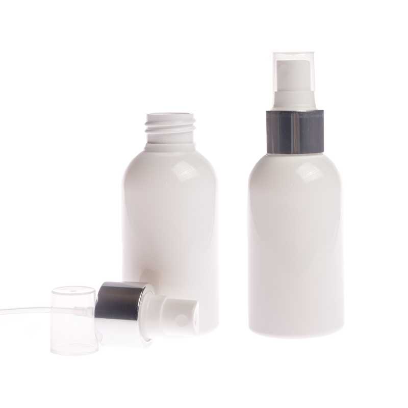 Biela plastová fľaška vyrobená z PET s lesklým povrchom.
Objem: 100 ml, celkový objem 117 mlVýška fľašky: 99 mmPriemer fľašky: 44 mmHrdlo: 24/410

