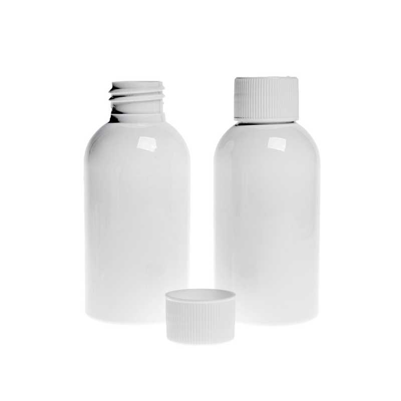 Plastová fľaša biela, biely vrchnák, 100 ml