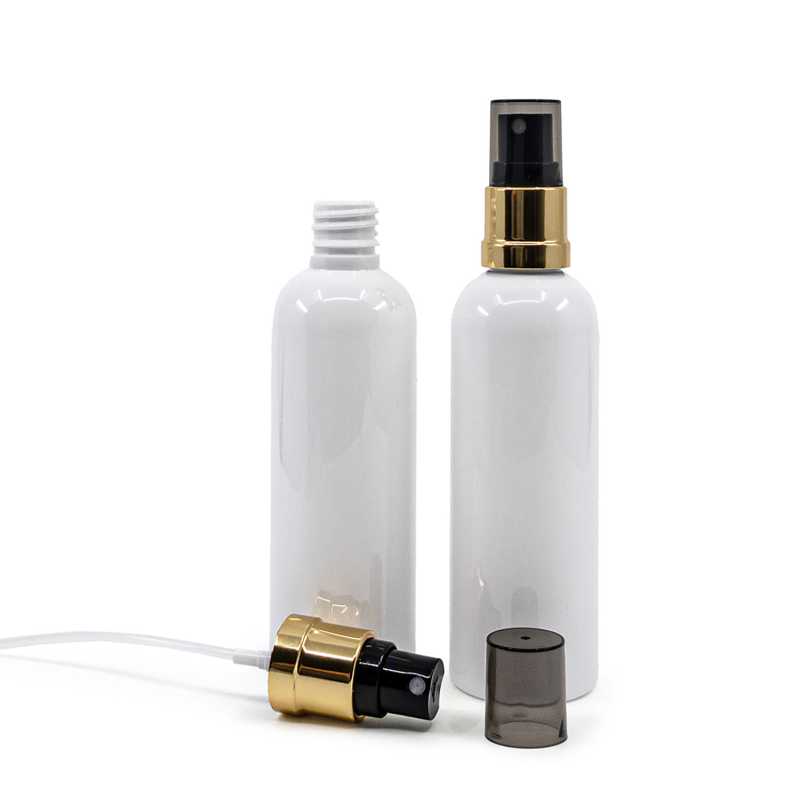 Plastová fľaša biela, čierno-zlatý rozprašovač, dymový kryt, 100 ml
