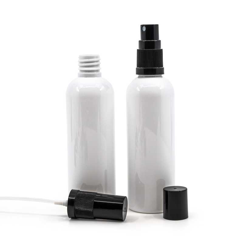 Biela plastová fľaška vyrobená z PET s lesklým povrchom.
Objem: 100 ml, celkový objem 117 mlVýška fľašky: 122 mmPriemer fľašky: 38 mmHrdlo: 18/410
