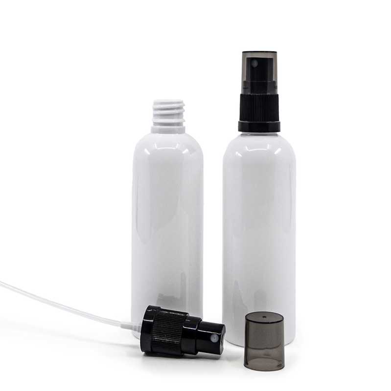 Plastová fľaša biela, čierny rozprašovač, dymový kryt, 100 ml