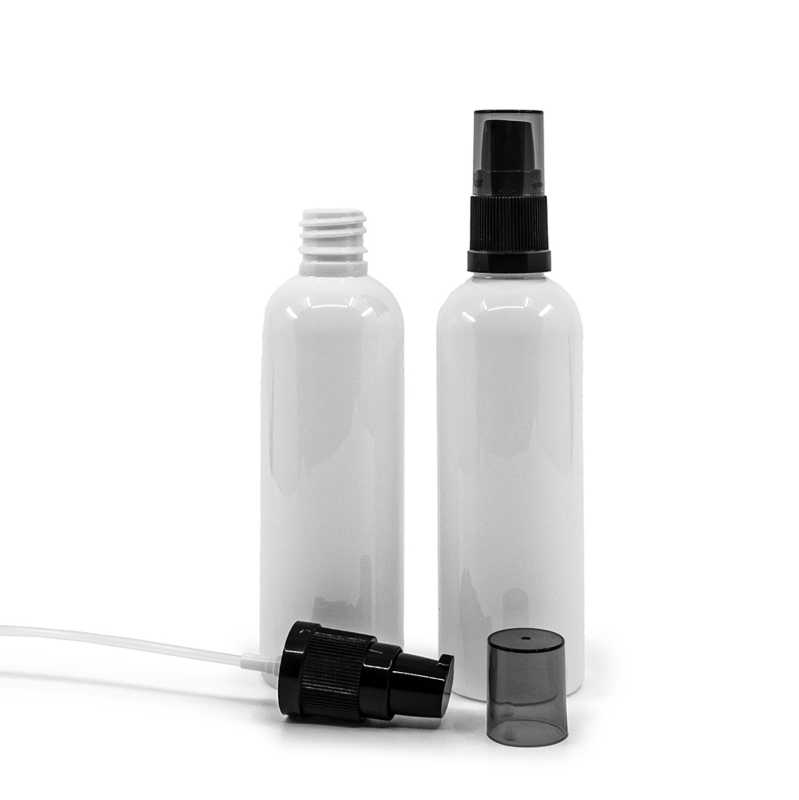 Plastová fľaša biela, dávkovač krémov s dymovým krytom, 100 ml