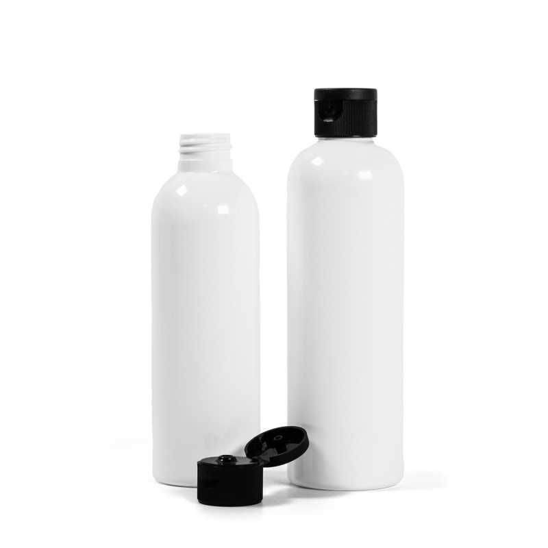 Plastová fľaša, biela, flip top čierny, 250 ml