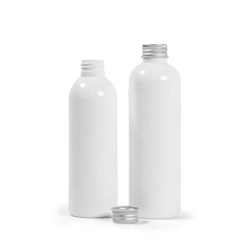 Plastová fľaša, biela, hliníkový vrchnák, 250 ml
