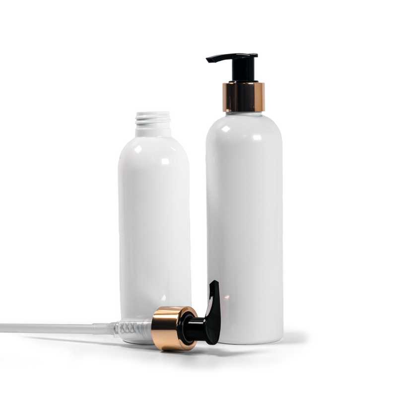 Plastová fľaša, biela, plastový dávkovač zlatý, 250 ml