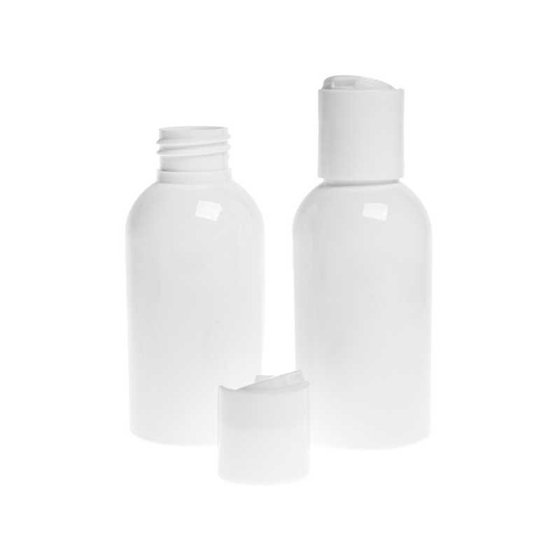 Plastová fľaša biela s bielym disc topom, 150 ml