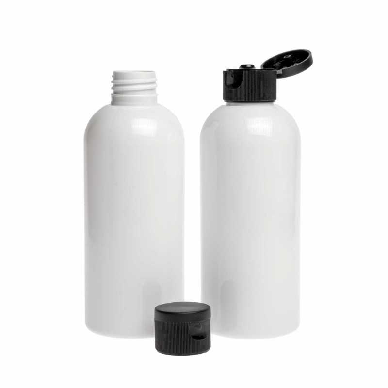 Plastová fľaša biela s čiernym flip topom, 150 ml