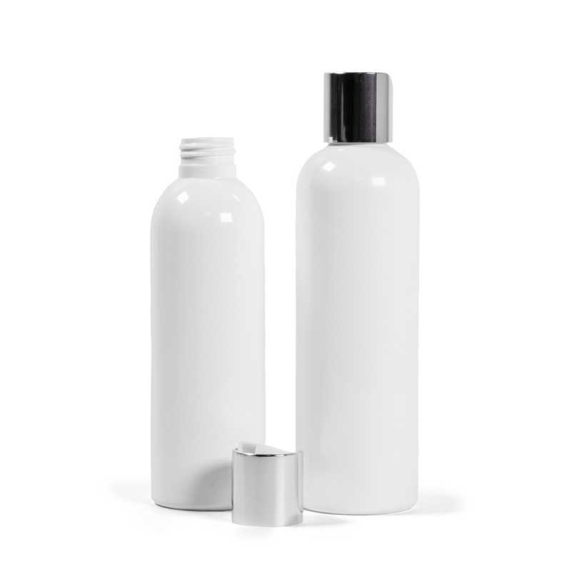 Plastová fľaša, biela, strieborný flip top, 250 ml