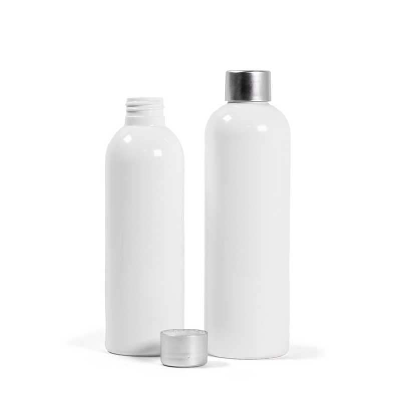 Plastová fľaša biela, strieborný vrchnák, 250 ml