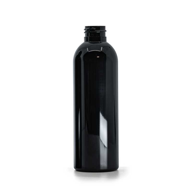 Plastová fľaša, čierna lesklá, 24/410, bez uzáveru, 200 ml