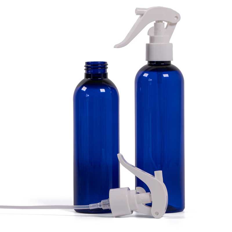 Plastová fľaša, modrá, biely pákový rozprašovač, 200 ml