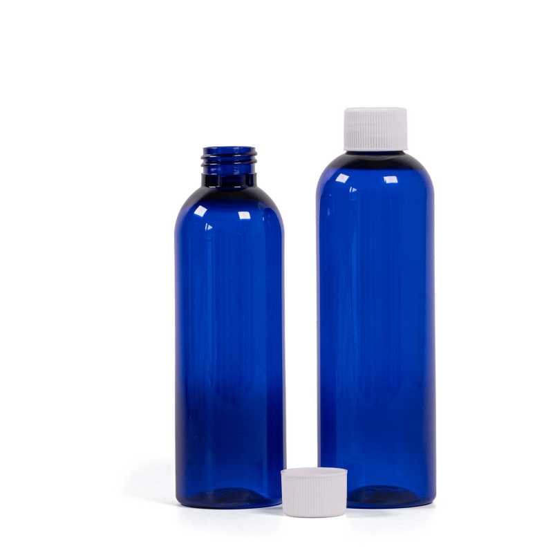 Plastová fľaša, modrá, biely vrchnák, 250 ml