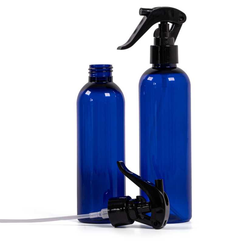 Plastová fľaša, modrá, čierny pákový rozprašovač 200 ml