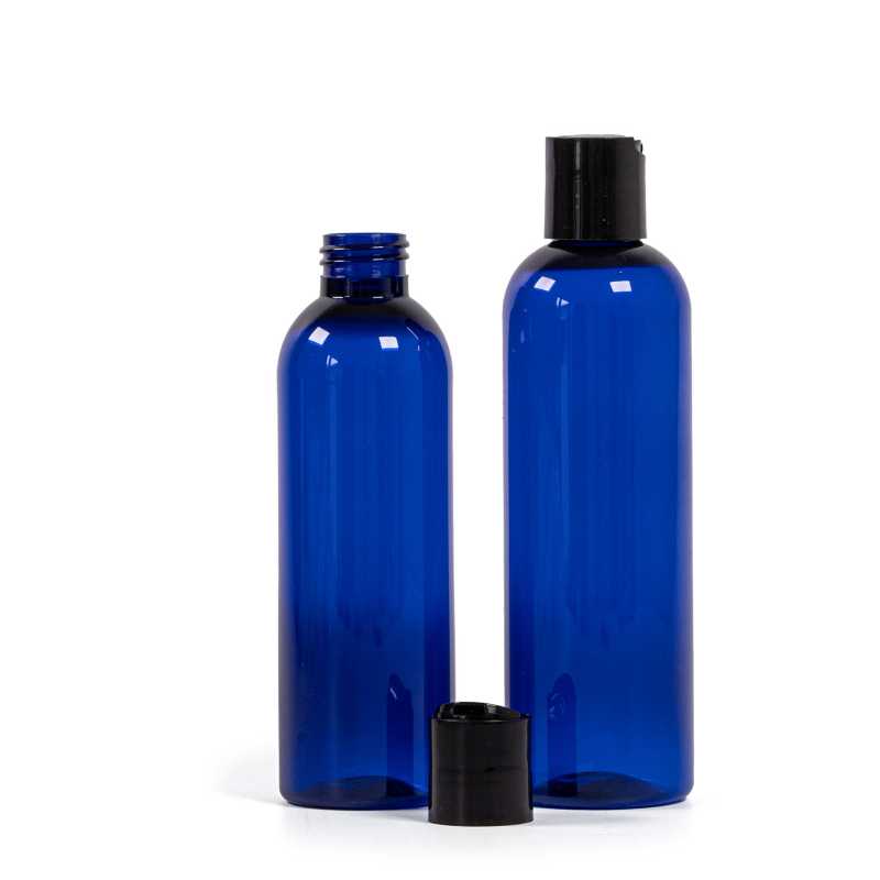 Plastová fľaša, modrá, disc top čierny, 200 ml