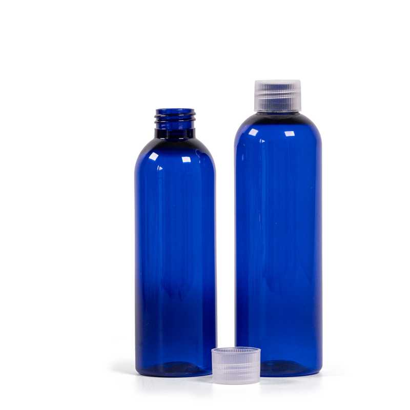 Plastová fľaša modrá s priehľadným vrchnákom, 200 ml