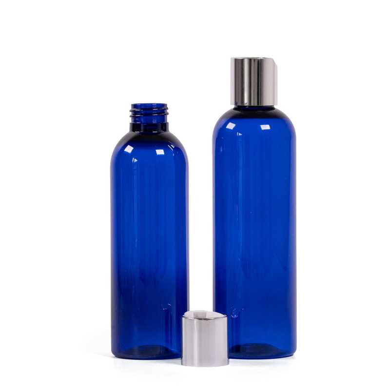 Plastová fľaša, modrá, strieborný flip top, 250 ml