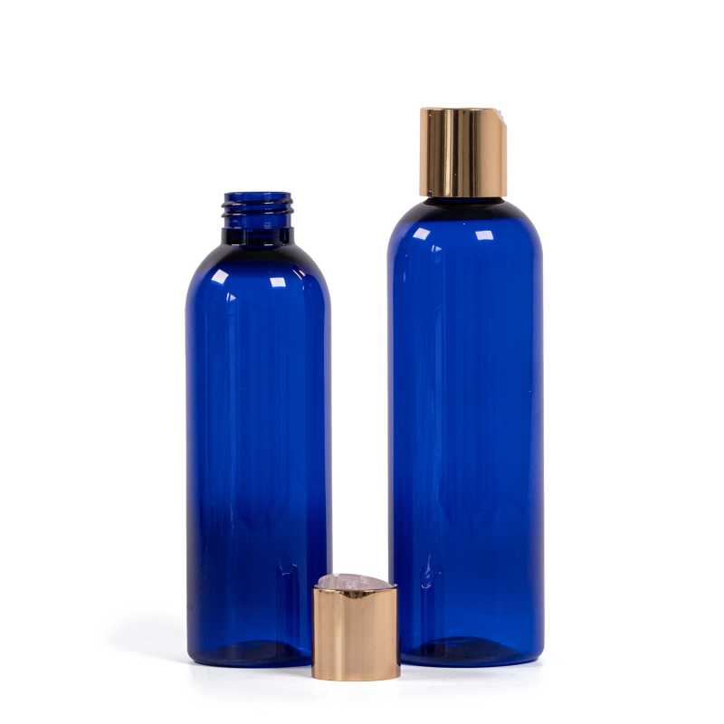 Plastová fľaša, modrá, zlatý flip top, 200 ml