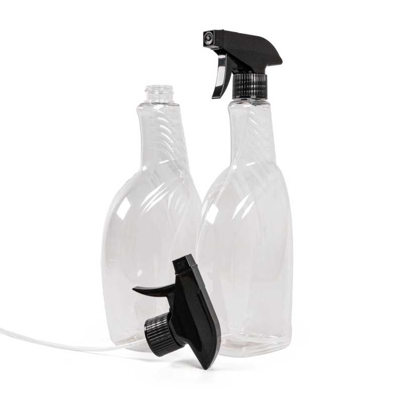 Plastová fľaša na čistiace prostriedky, čierny rozprašovač, 750 ml
