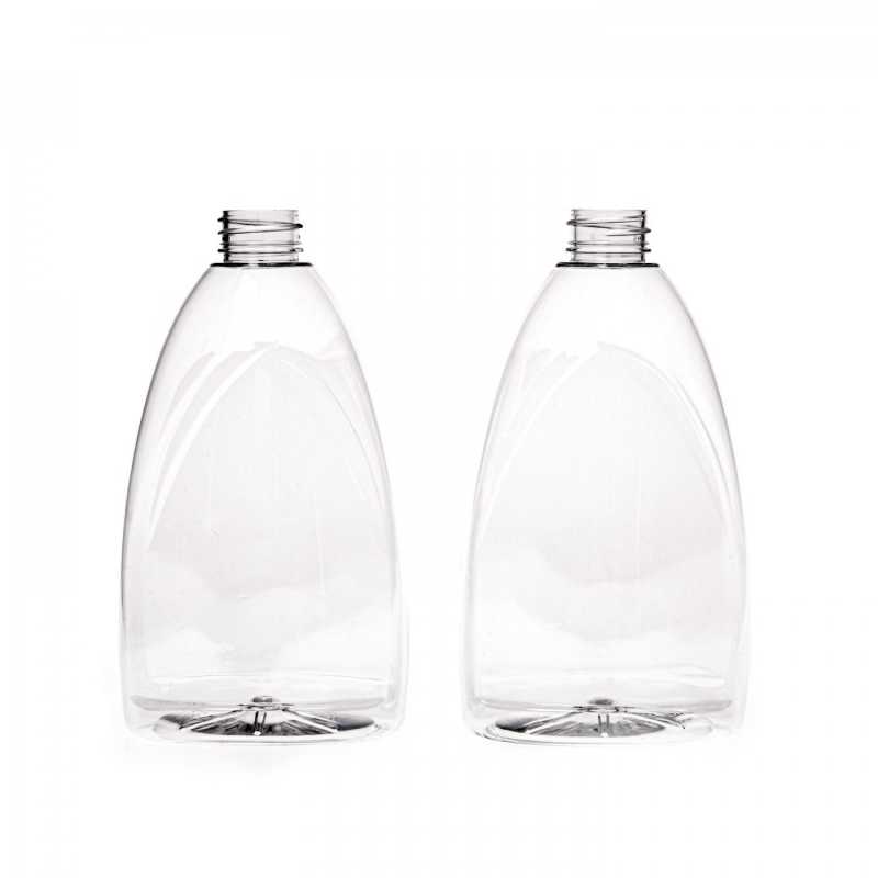 Plochá priehľadná plastová fľaša, ideálna na uskladnenie rôznych tekutín a gélov, čistiacich prostriedkov, tekutých mydiel, antibakteriálnych gélo