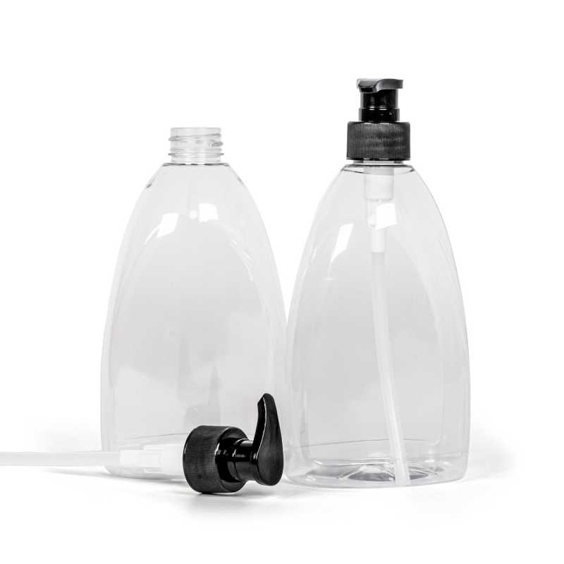 Plastová fľaša na mydlo, priehľadná, plastová pumpička, čierna, 500 ml