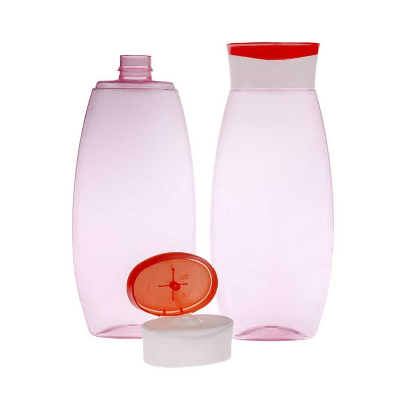 II. TRIEDA - fľaše môžu mať na povrchu mierne škrabance.
Plastová fľaša plochého tvaru priehľadnej svetloružovej farby, ktorá sa kombinuje s nará
