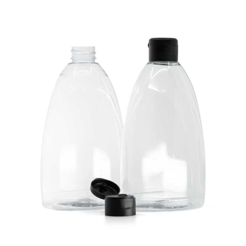 Plastová fľaša na saponát, matný čierny flip-top, 28/410, 500 ml