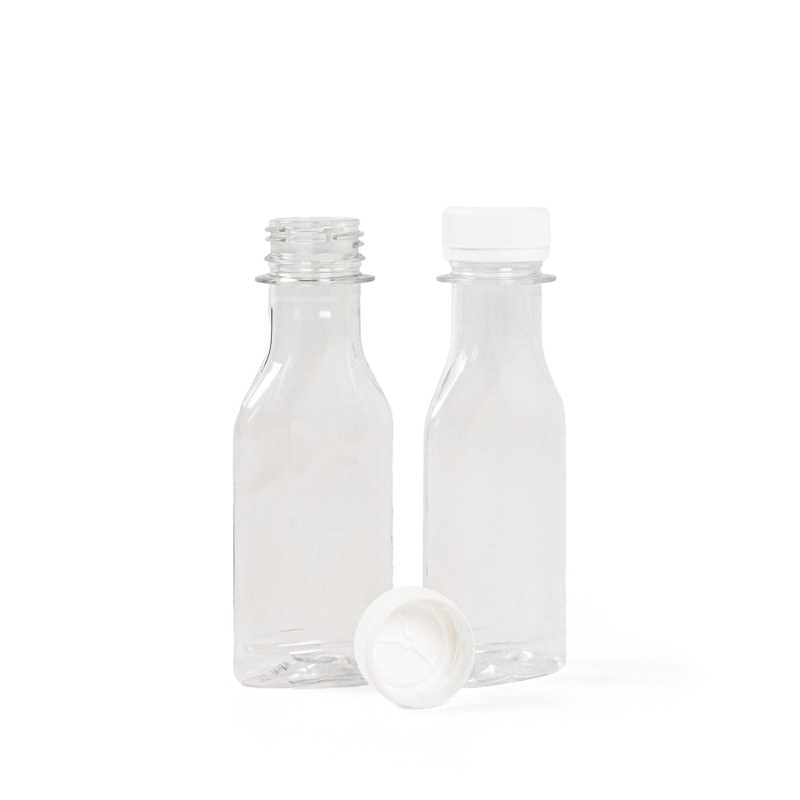 Plastová fľaša, plochá, priehľadná, biely vrchnák, 50 ml, 100 ks
