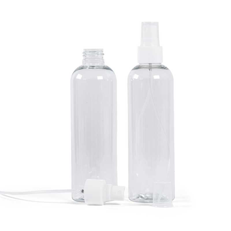 Plastová fľaša, priehľadná, biely rozprašovač 250 ml