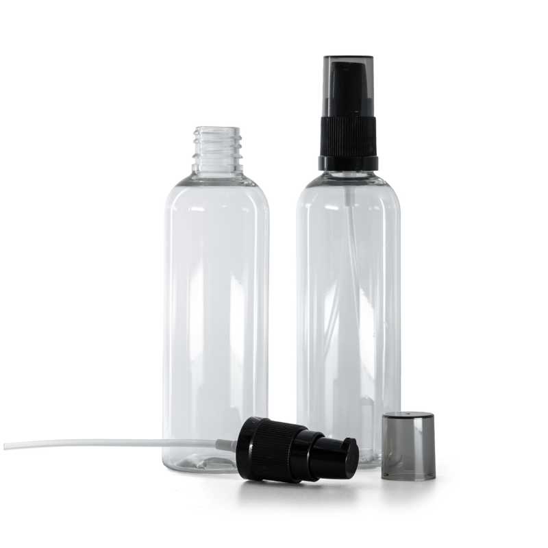 Plastová fľaša priehľadná, dávkovač krémov s dymovým krytom, 100 ml  
