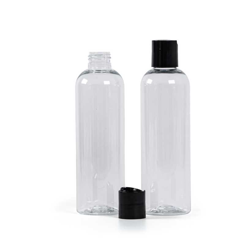 Plastová fľaša, priehľadná, disc top čierny 250 ml
