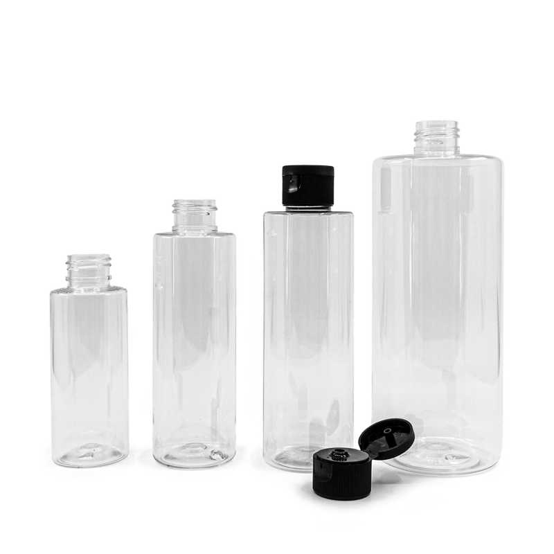 Plastová fľaša, priehľadná, flip top čierny, 100 ml