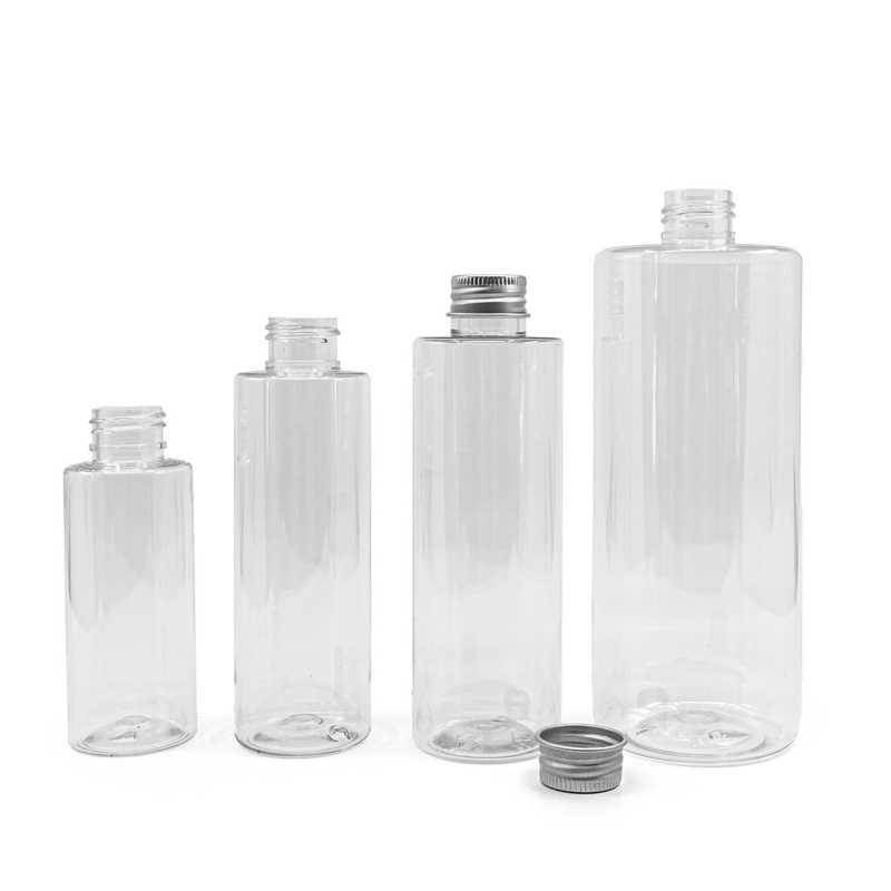 Plastová fľaša, priehľadná, hliníkový vrchnák, 100 ml