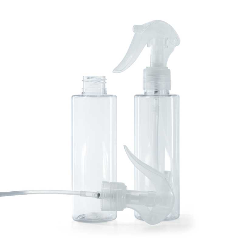 Plastová fľaša priehľadná, priehľadný pákový rozprašovač, 150 ml