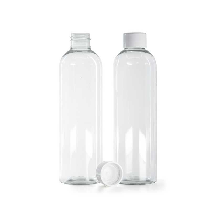 Plastová fľaša, recyklovaná, vrchnák hladký biely s redukciou, 250 ml